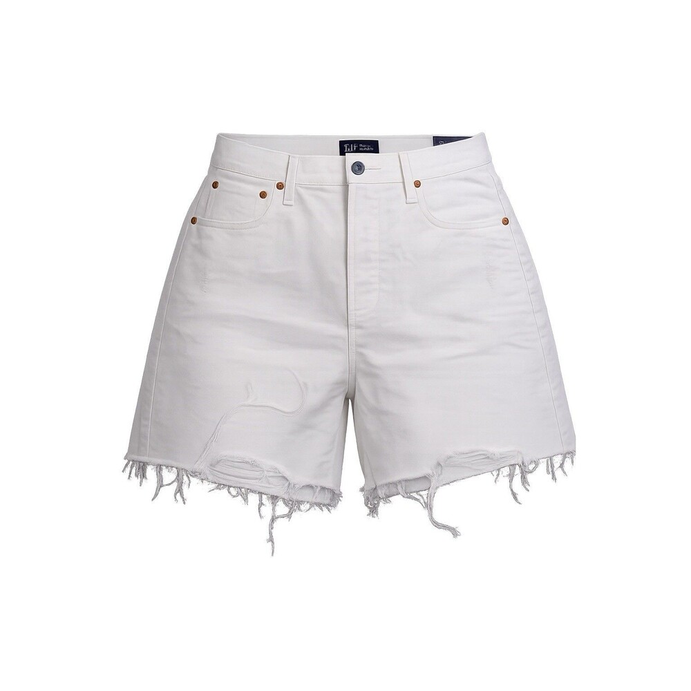 Gap Women's White Cheeky Midi High Rise Denim Shorts Size 12 It has 5 Pockets.